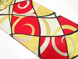 アンティーク　よろけ格子に唐草模様織り出し名古屋帯（着用可）